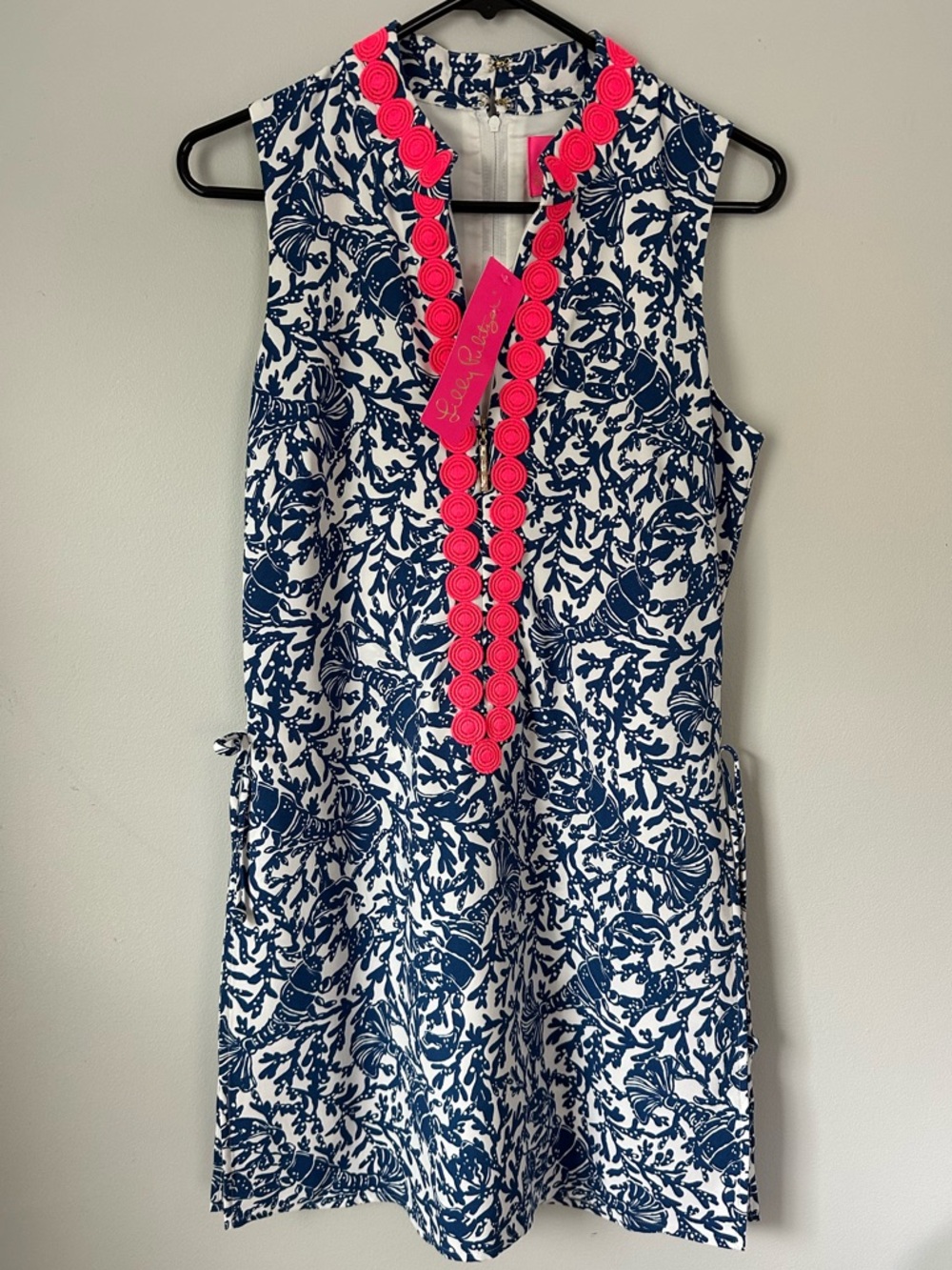 Lilly Pulitzer Dress w/ Shorts Sz 2 Navy Lobster Print Pink Trim NWT Romper